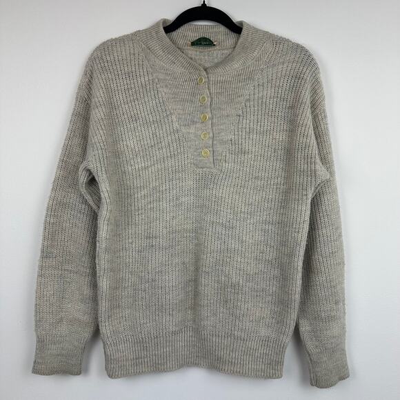 Vintage L.L. Bean Mens High Trek Yarn Quarter Button-Up Beige Sweater Medium - Picture 1 of 7